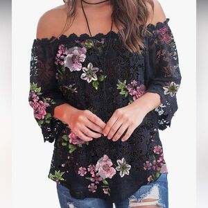 MIHOLL Lace Off The Shoulder Top